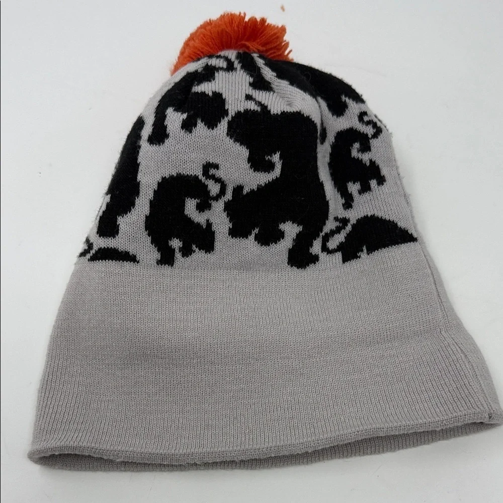 Little Cocoa Bean Gray and Black Elephant Beanie with Orange Pom One Size